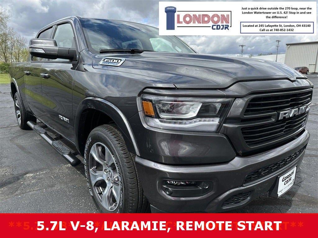 2022 RAM 1500 Laramie Crew Cab 4x4 6'4' Box in Granite Crystal Metallic Clearcoat — front three-quarter view